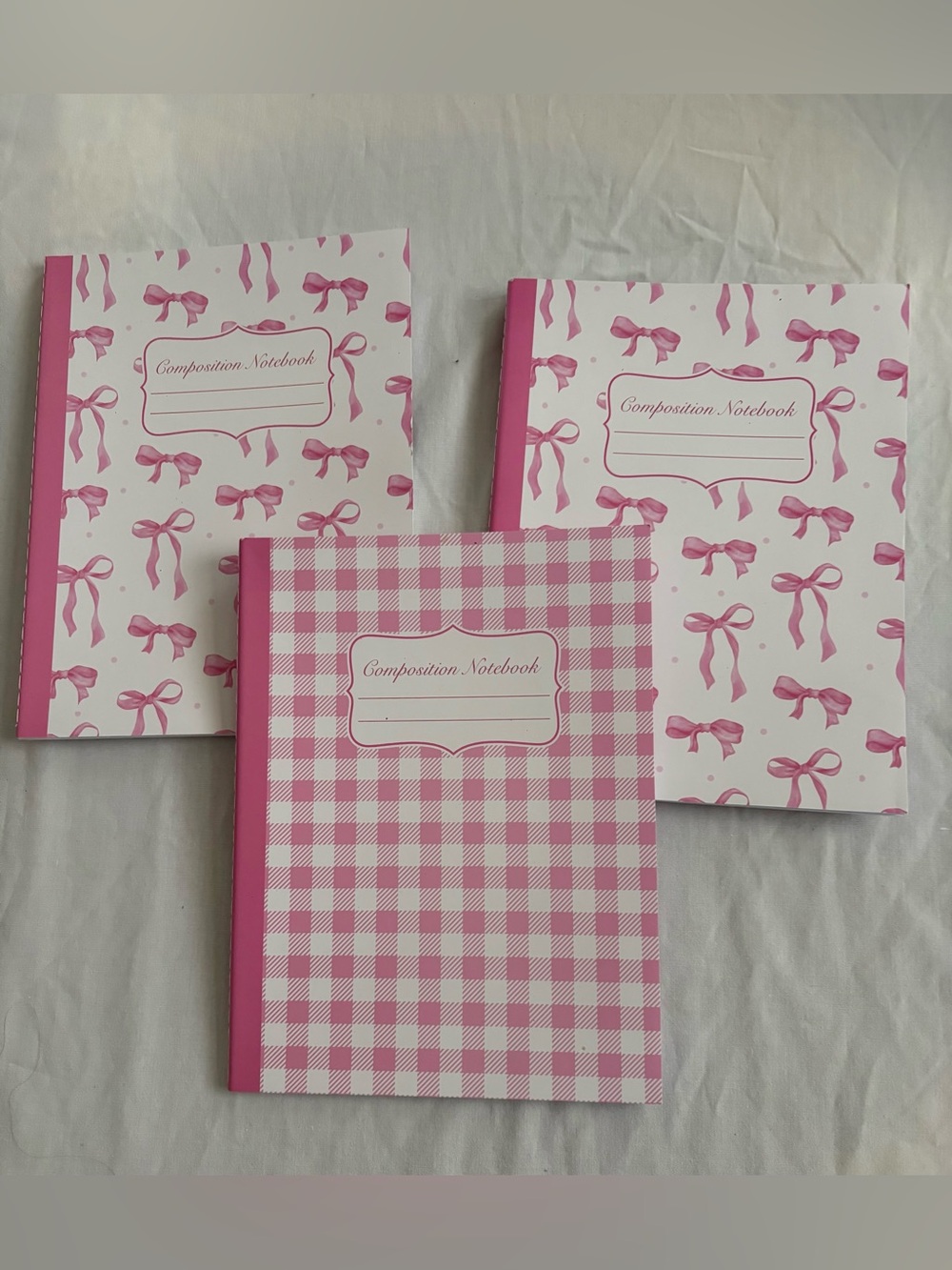 3 standard composition notebook with pink-and-white gingham & Bows New